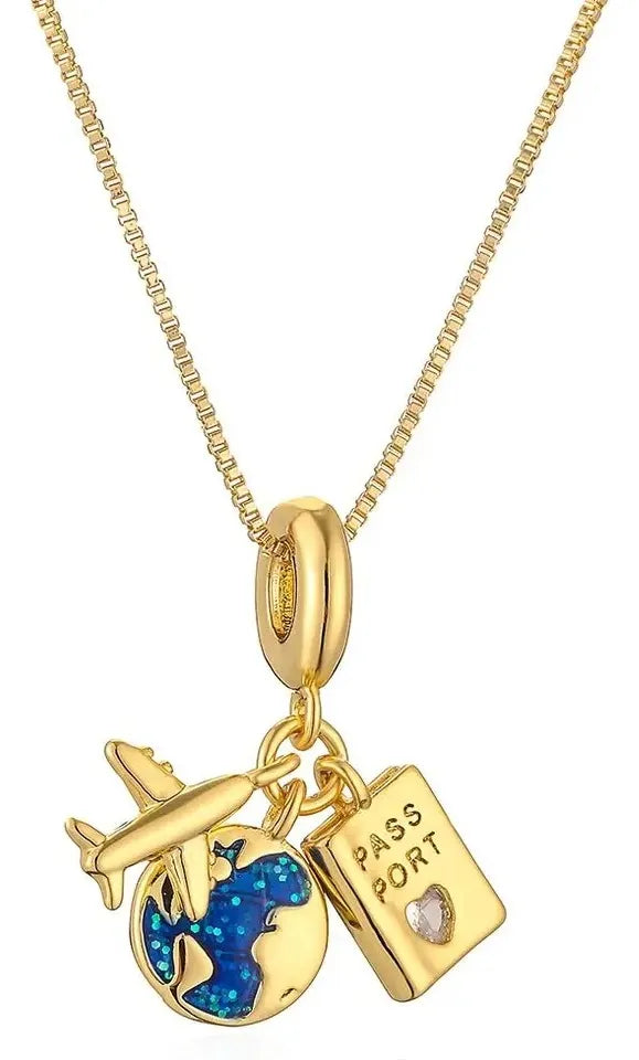 Collar De Viaje Mujer Regalo Avion Planeta - Dorado