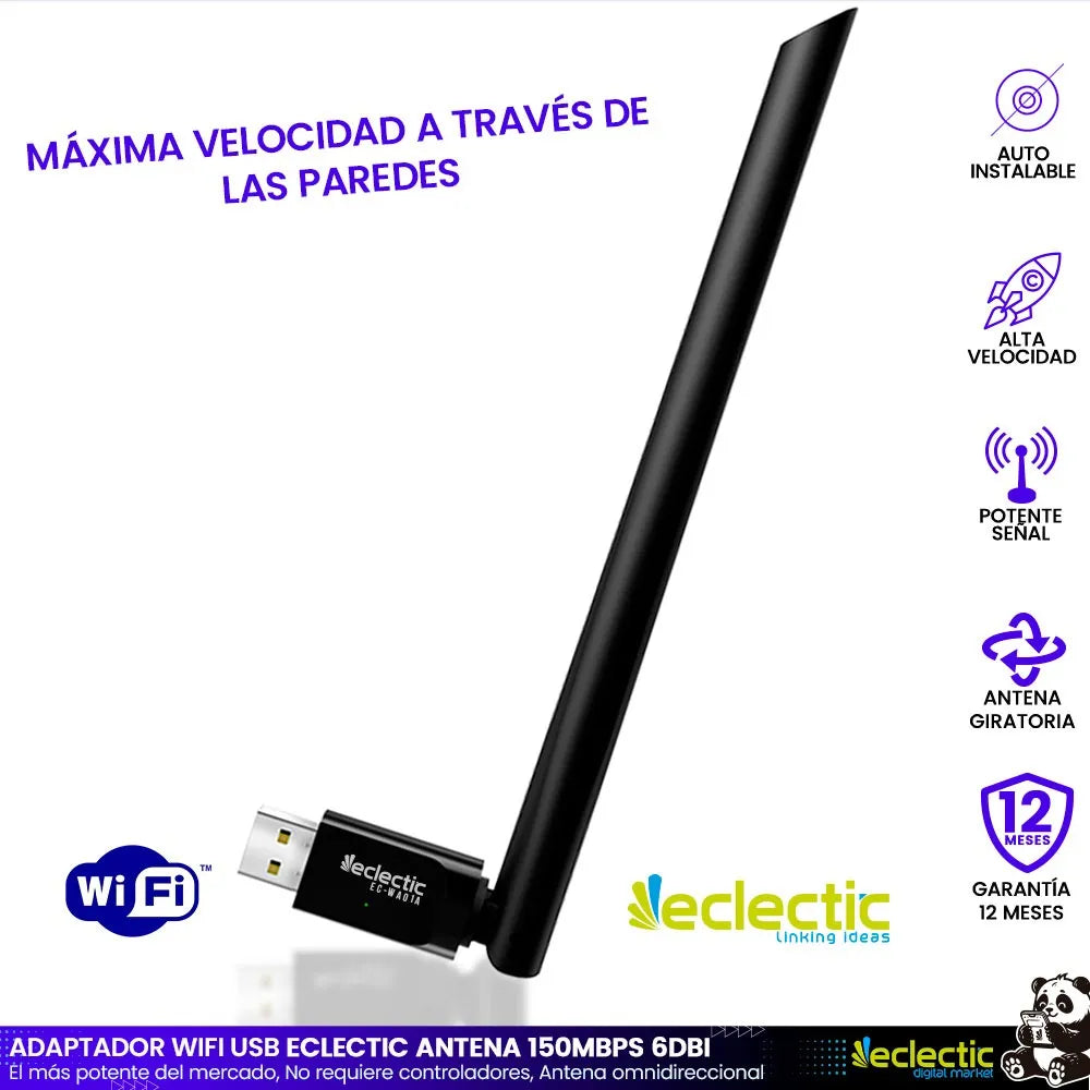 Tarjeta Red Usb Wifi Eclectic 6dbi Inalámbrica Rompemuros