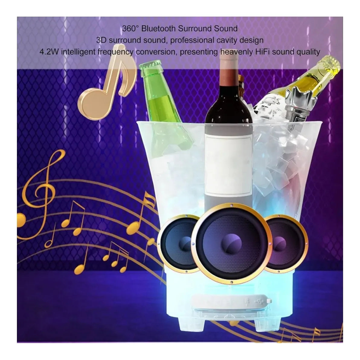 Parlante Bafle Portatil Hielera Cubeta Luces Bluetooth Usb Blanco