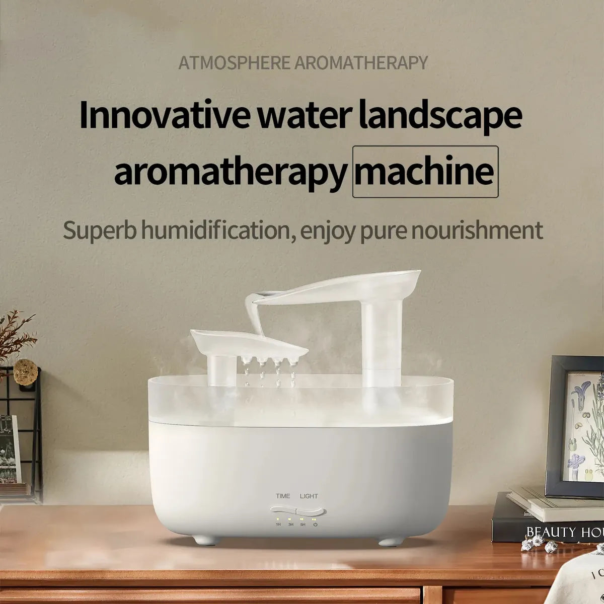 Humidificador De Aromas Cascada Vapor Luz Led + Esencia Negro