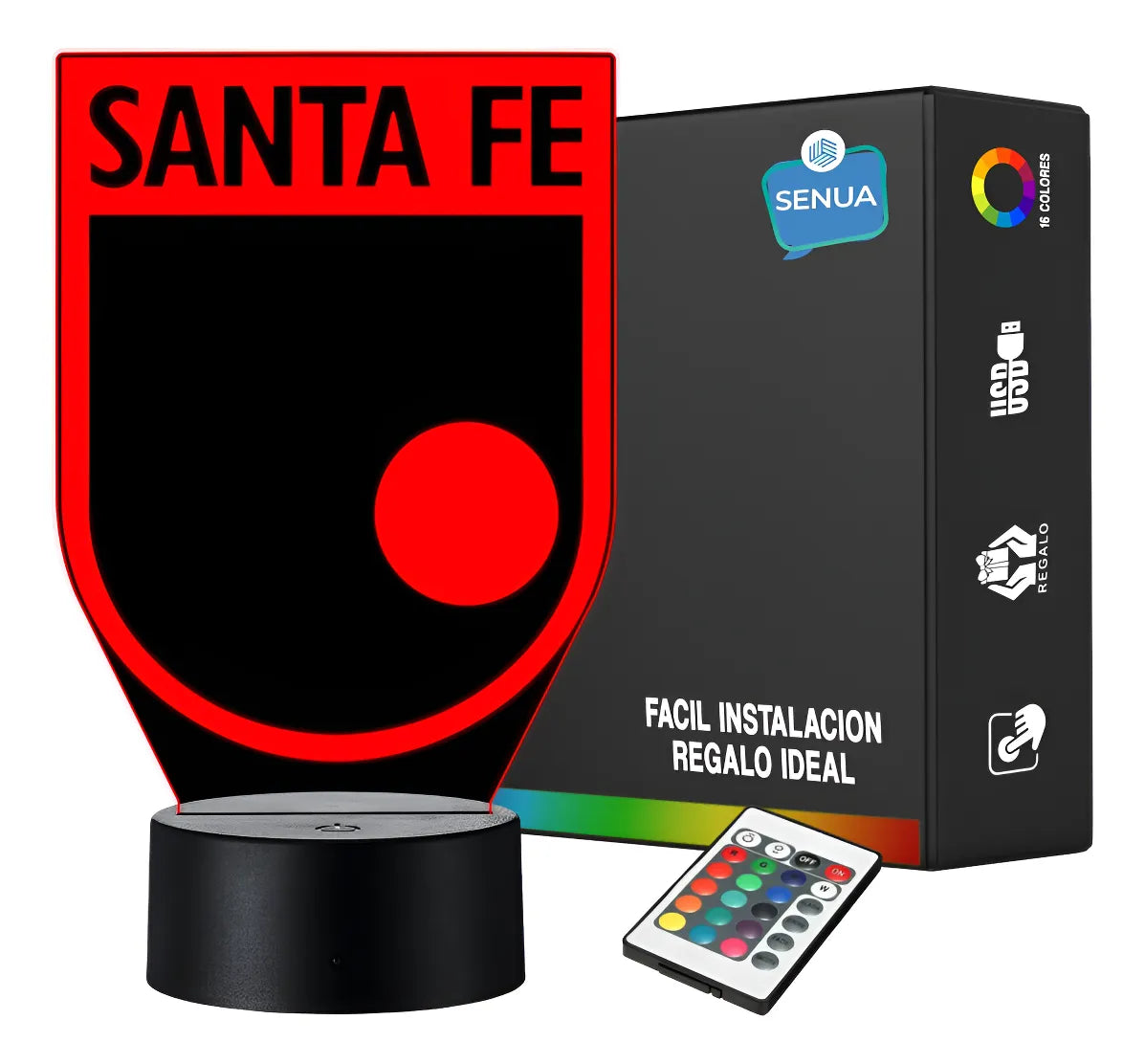Lámpara De Noche Led Santa Fe Holograma Decoración Regalo Negro