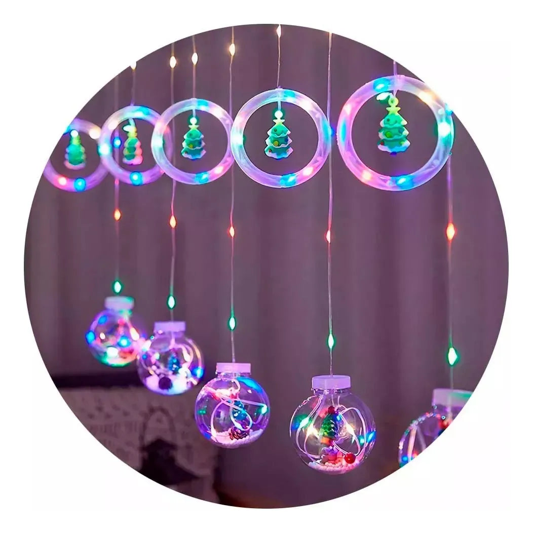 Instalación Luces Navideñas Cortina Guirnaldas Aros Bolas Multicolor