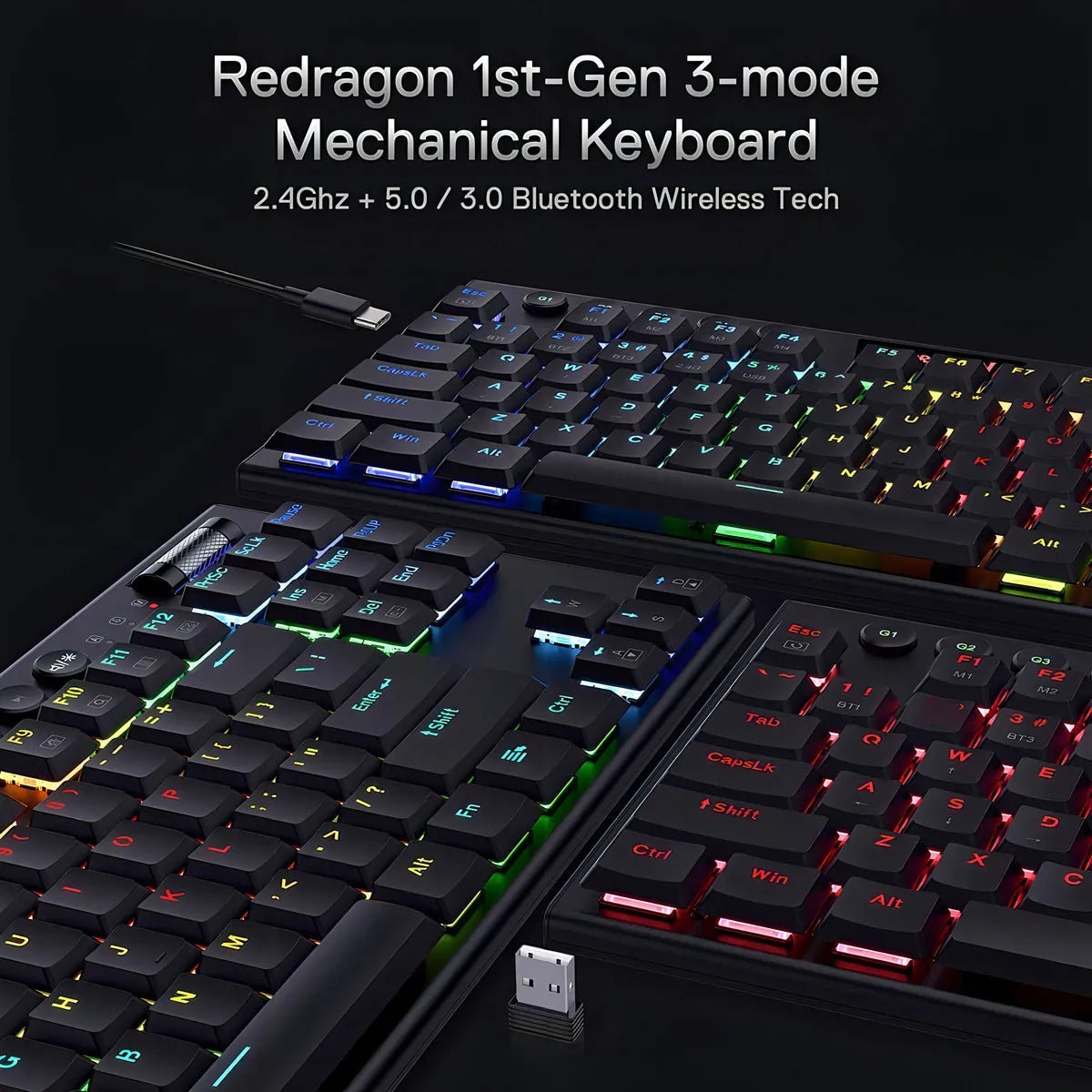 Teclado Redragon Horus QWERTY Red Ultra low profile español latinoamérica color negro con luz RGB