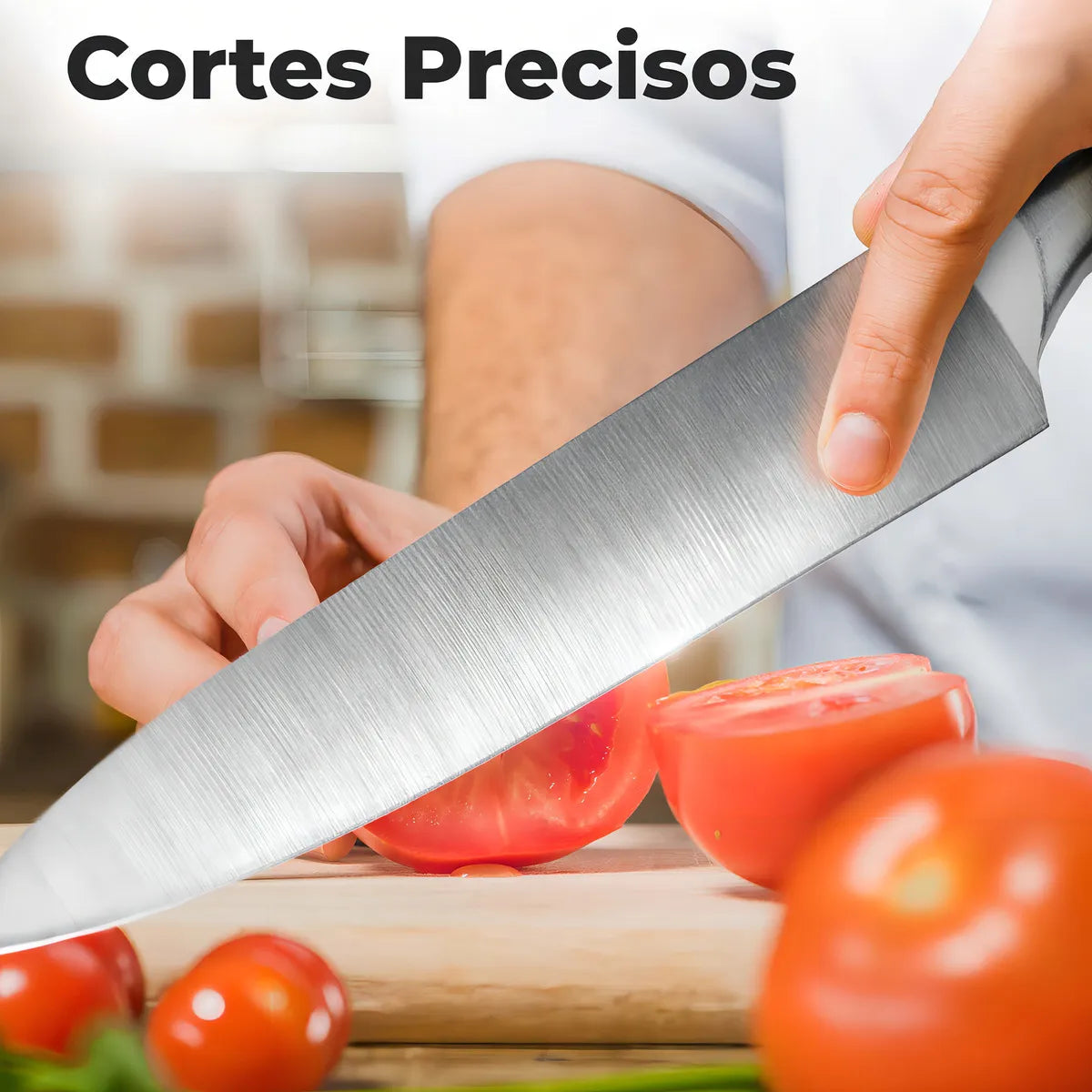 Set de cuchillos de cocina 8 piezas con soporte giratorio hojas de acero inoxidable y mangos ergonómicos color negro Chef Master 807602
