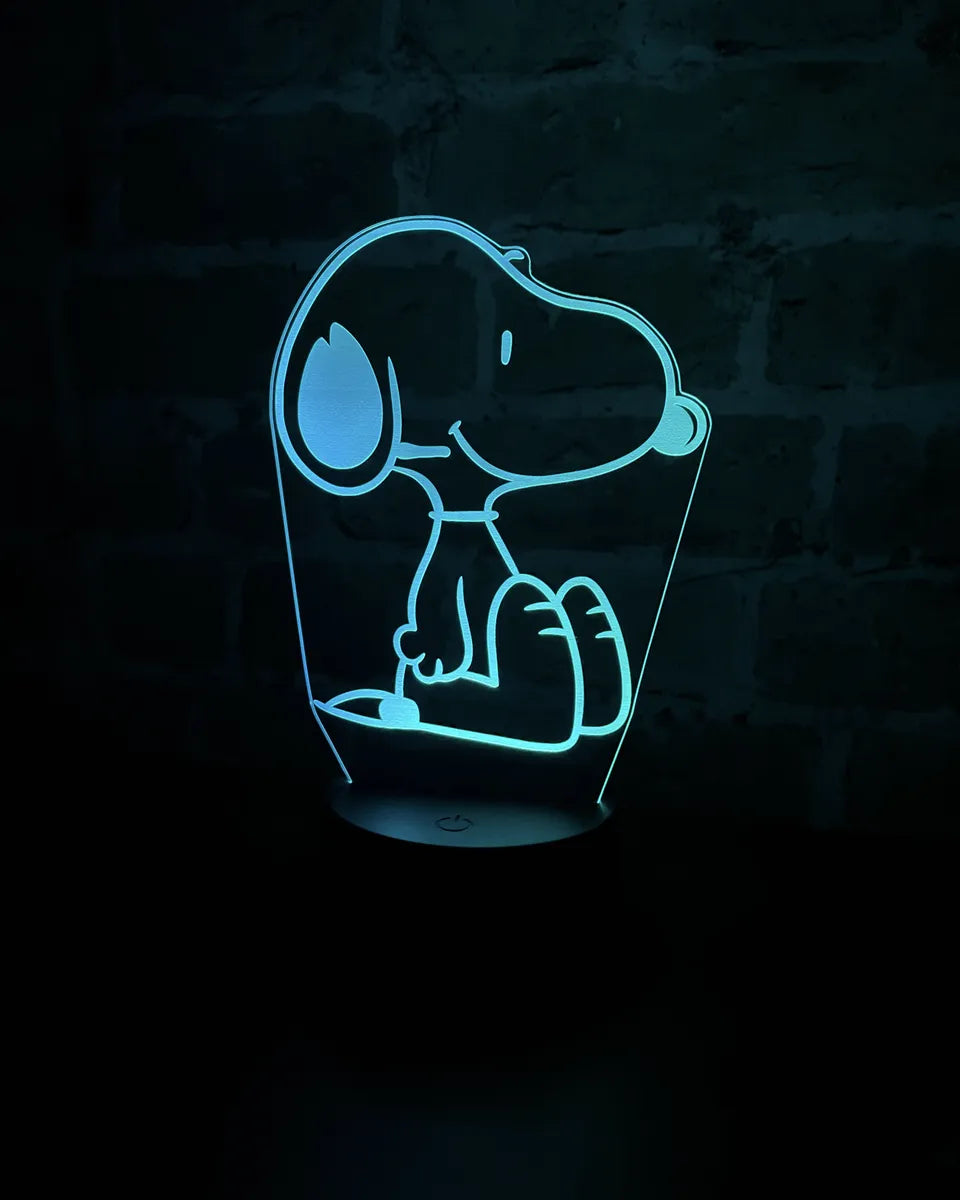 Lámpara De Noche Led 3d Snoopy Holograma Regalo Decoración Negra