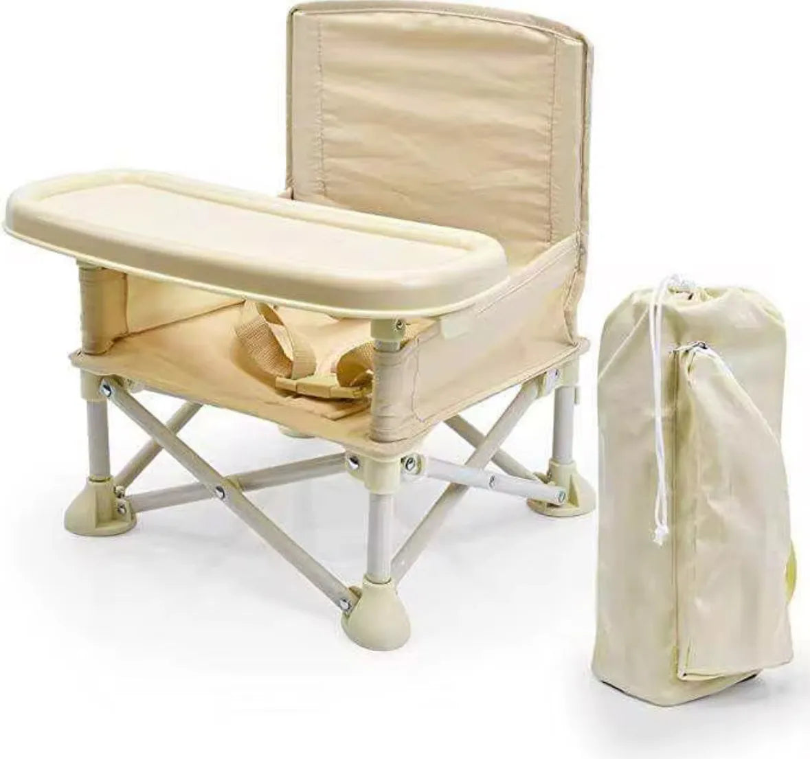 Silla Plegable Para Bebe Portatil Con Bandeja - Comedor Silla Bebe Beige