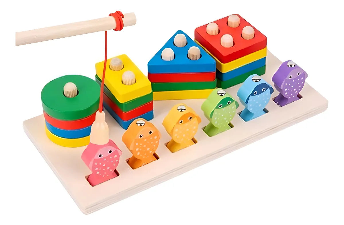 Juego Madera Encastre Y Pesca 2 En 1 Aprendizaje Niños Color Multicolor