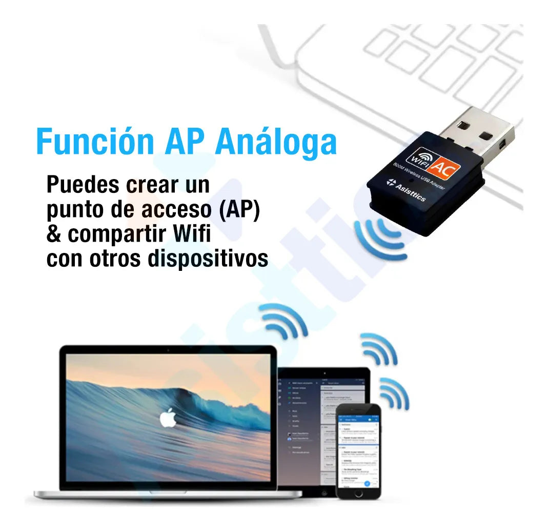Adaptador Wifi Usb 5g Tarjeta Red Pc Ac 600 Doble Banda Dual