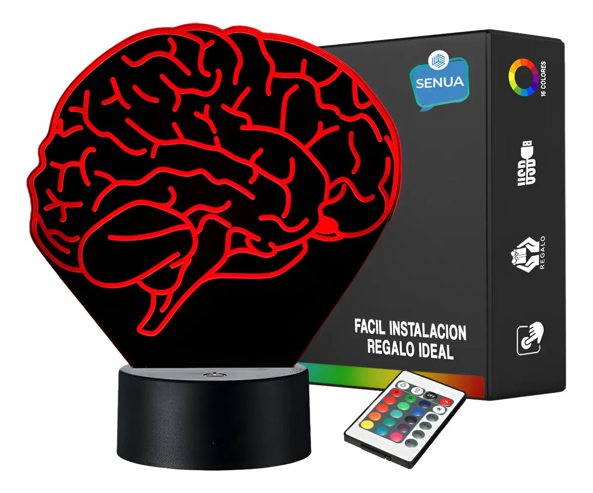 Lámpara De Noche Led Cerebro Regalo Decoración Holograma Negro