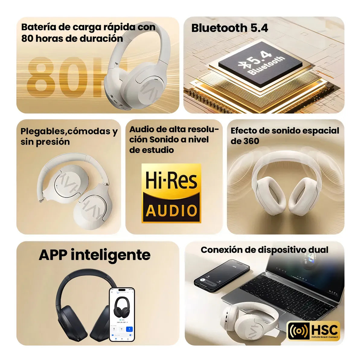 Haylou S30 Pro Anc Audífonos Diadema Gamer Inalámbricos/con Micrófono, Bluetooth 5.4, Llamadas Manos Libres, Cancelación De Ruido Adaptativa De - 43db, Controlador 40mm, 80h Reproducción, Blanco