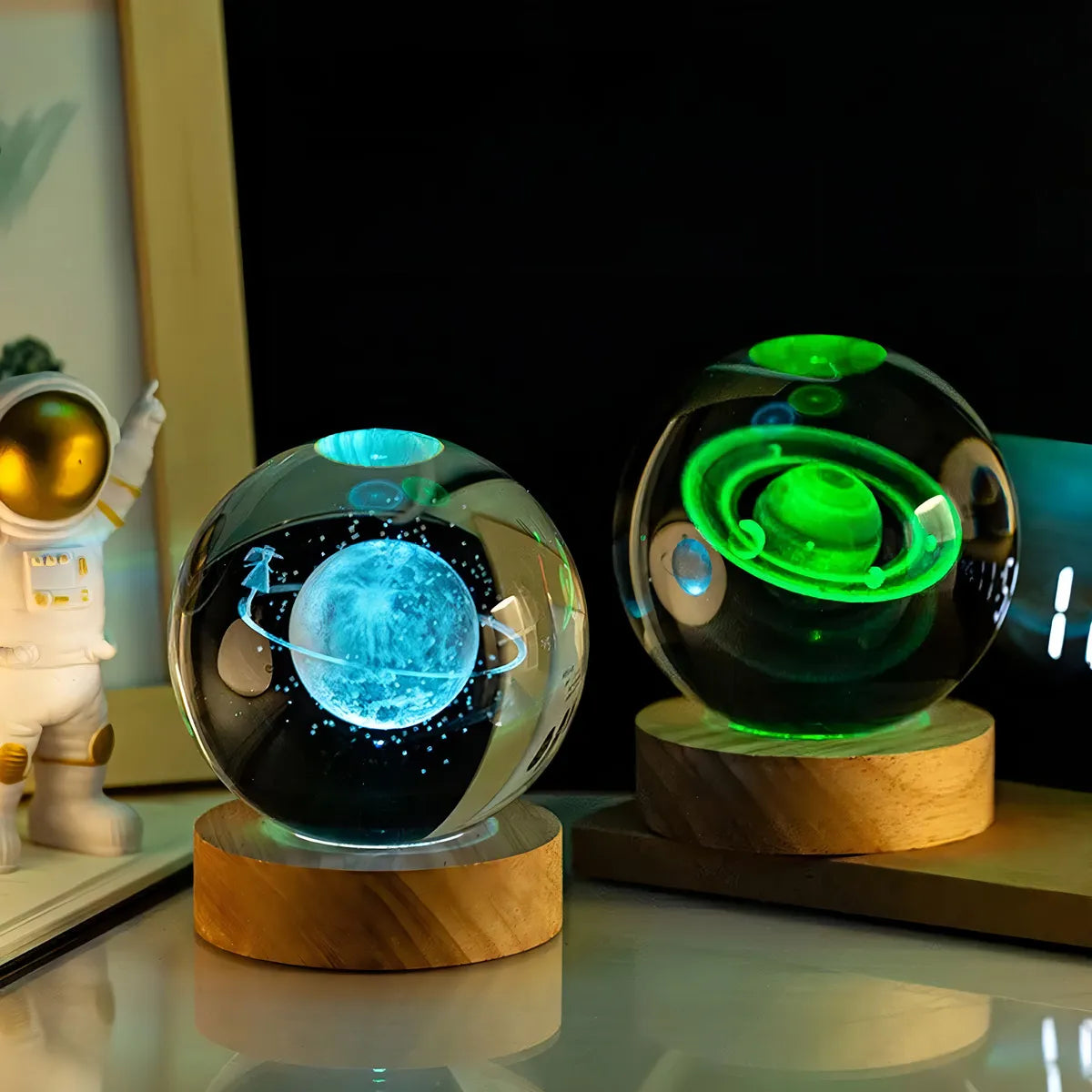 3d Lampara De Noche Led Galaxia Bola Cristal, Sistema Solar,luz Nocturna Colorida Led 3d Galaxia Bola De Cristal,base De Madera Regulable Modelo De Planeta De Amigos Y Amantes Navideños Para Niños