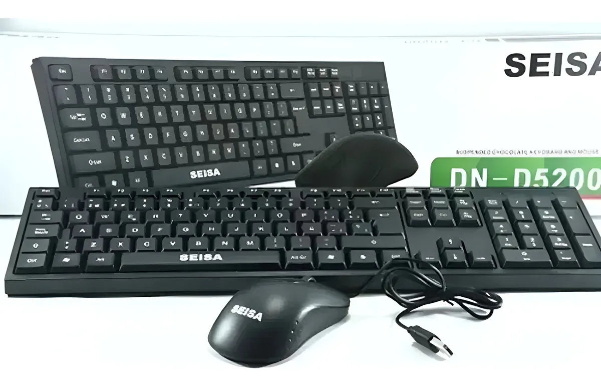 Combo Teclado En Español + Mouse Optico De Cable Usb Seisa Mouse Negro Teclado Negro
