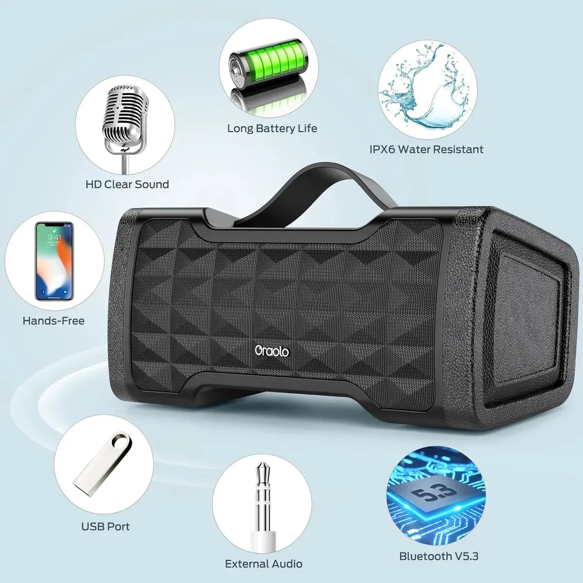 Altavoz Bluetooth Portátil Fuerte De 40w Ipx6 Negro