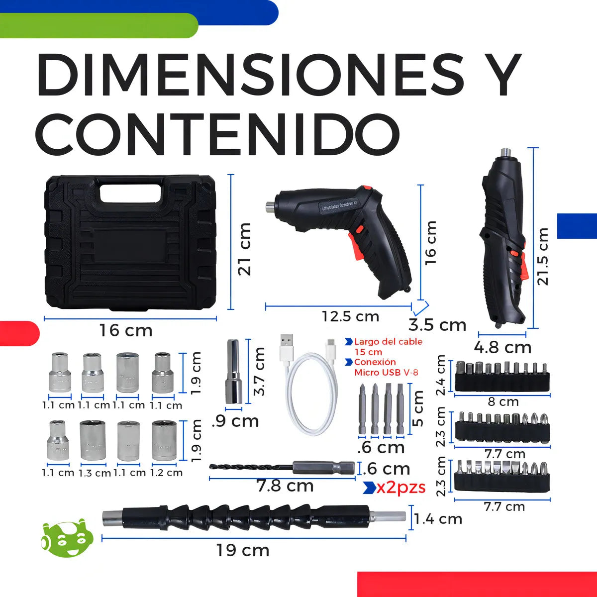 Kit Destornillador Eléctrico Recargable Inalámbrico - Negro
