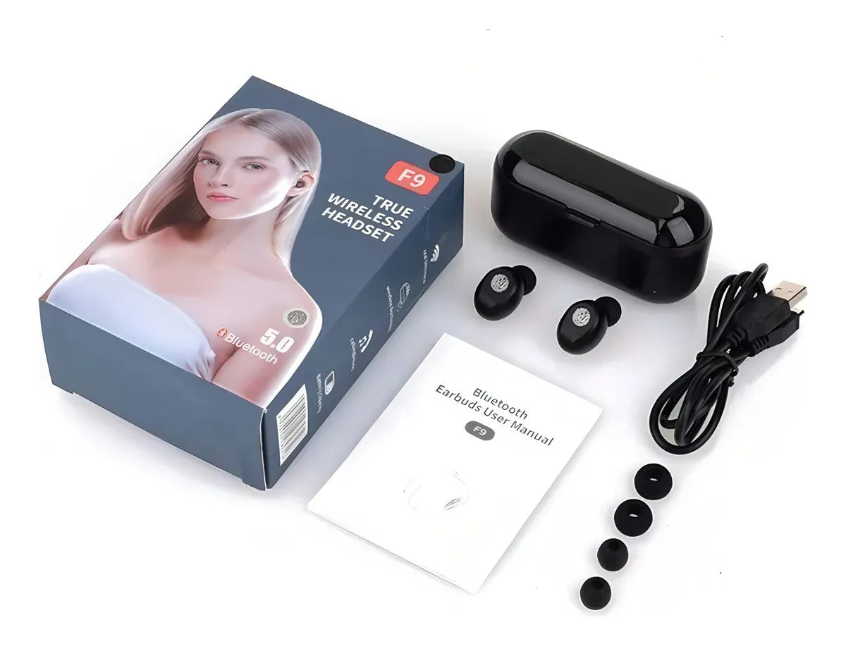 Audífonos in ear inalámbricos F9 negro con luz LED