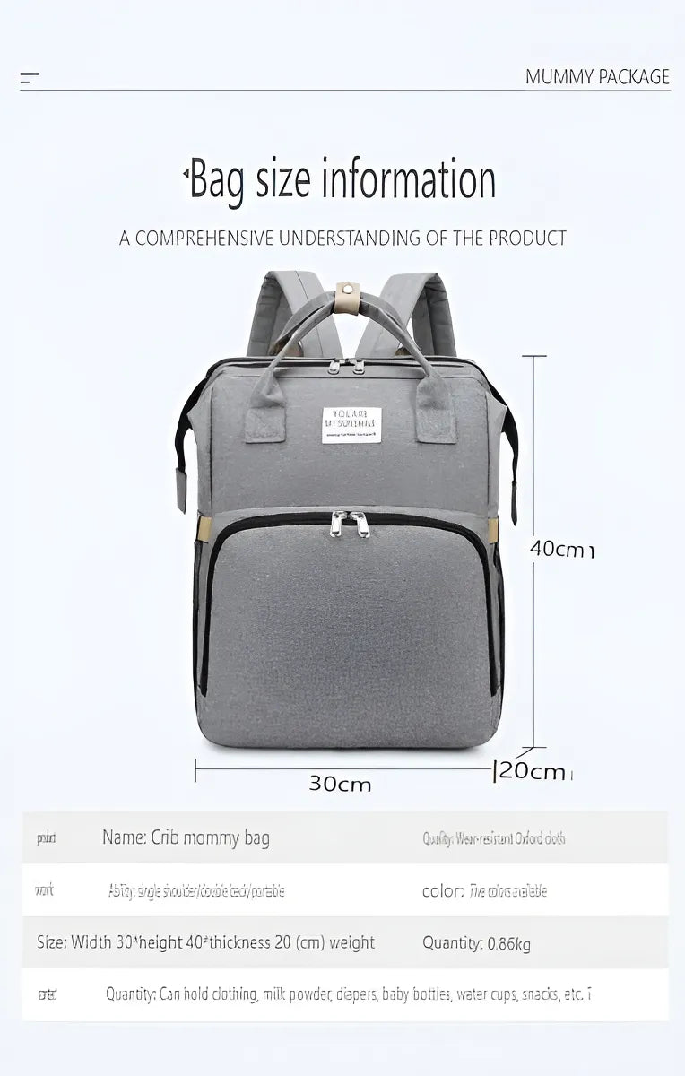 Mochila 3 En 1 Pañalera Cuna Y Mudador Portátil Para Bebés