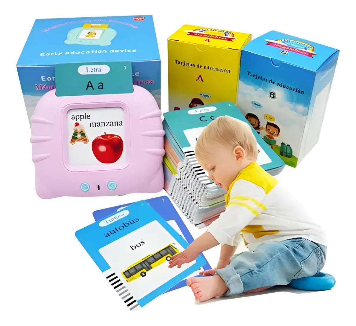 Lector Tarjetas Interactivas Inglés, Español 255 Tarjetas Azul,rosa
