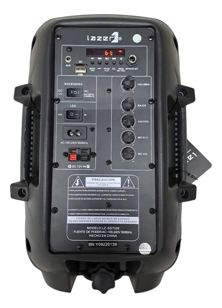 Parlante Profecional Bluetooth Usb Fm 8 Pulgadas Recargable Negro