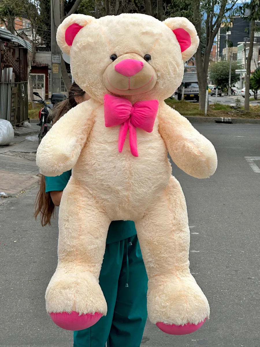 Oso de peluche gigante 1,60 Josefino Color Beige y corbatin rosa