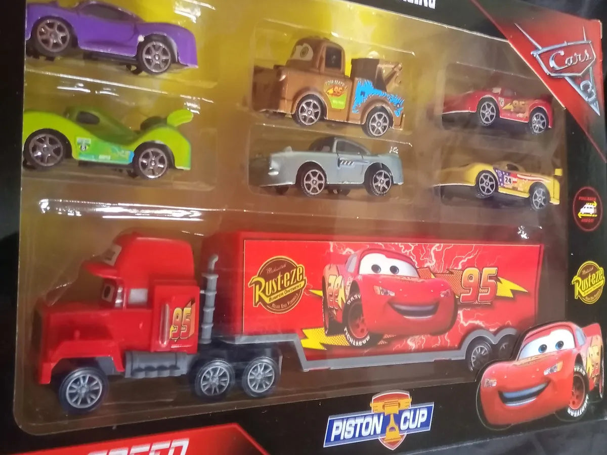 Cars Rayo Mcqueen Mula Camión Mack + 6 Carros Impulso Niños Rojo Rayo Mcqueen