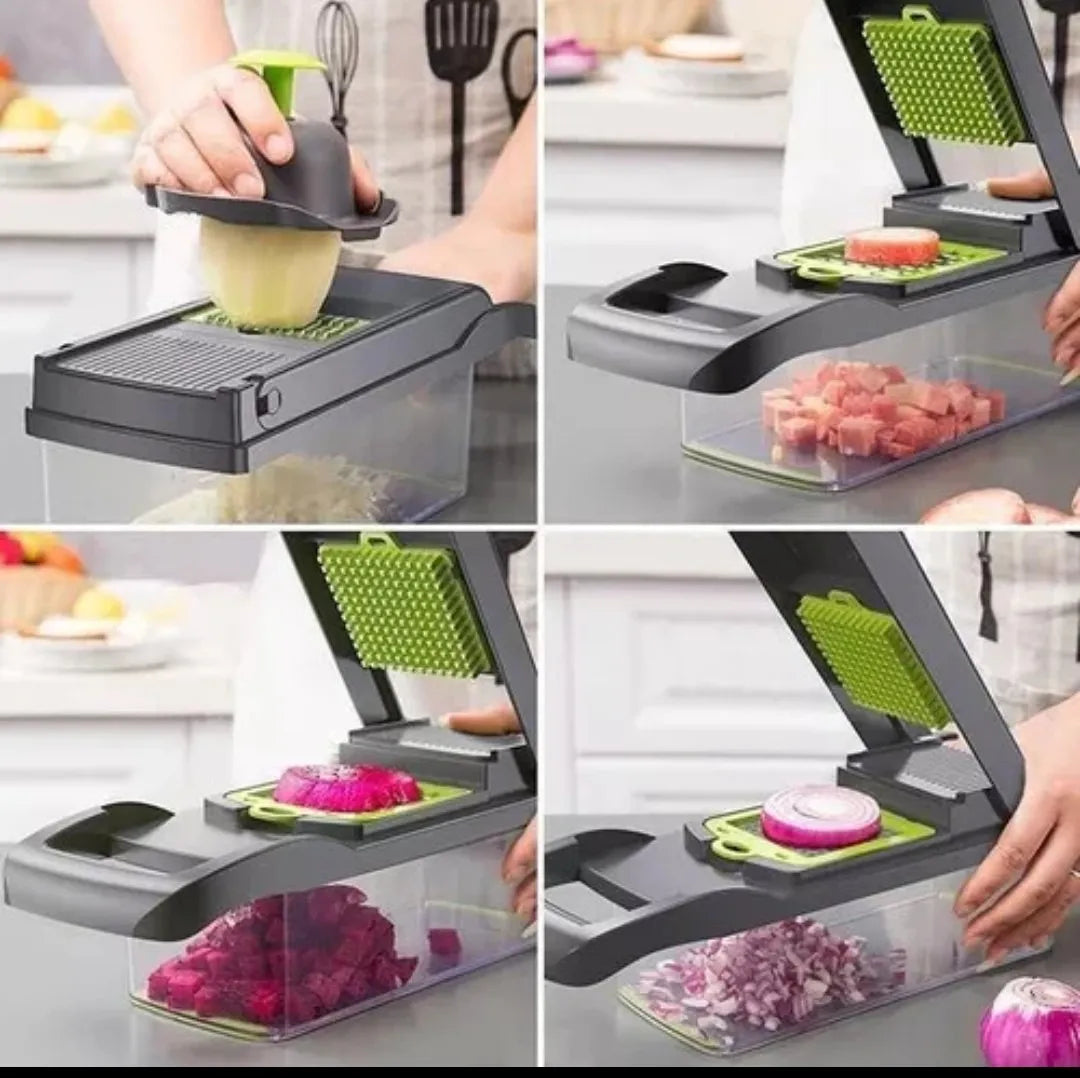 Picador De Verduras 14 Piezas Multifuncional Cortador Manual Griss Oscuro