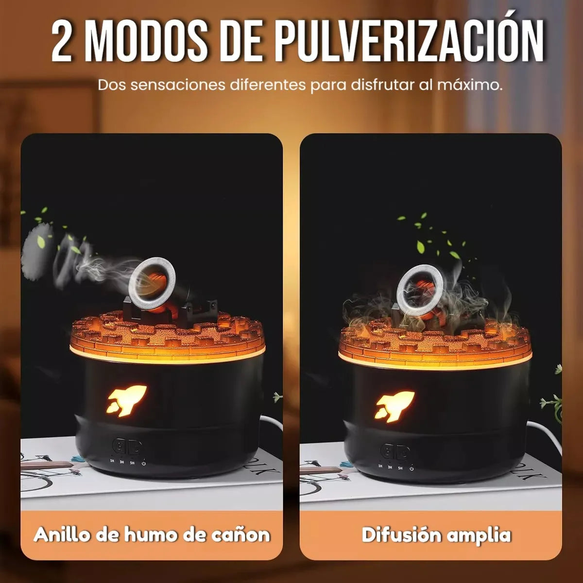 Humificador Difusor De Aromas Olores Cañon Lava Aros Luz Led - Negro