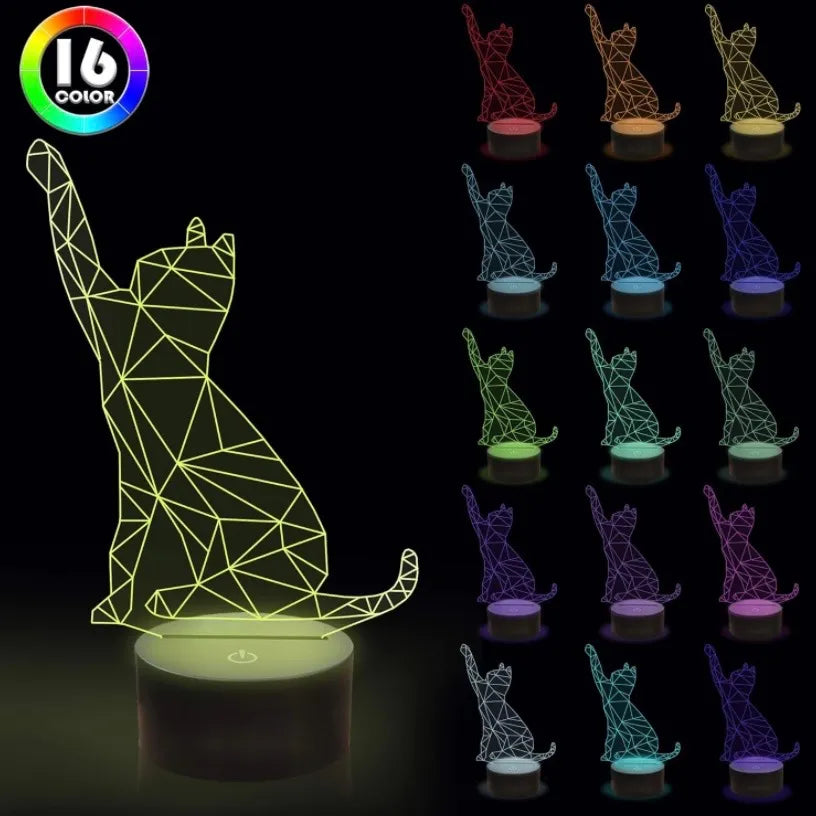 Lámpara De Noche Led Gato 3d Holograma Decoración Regalo Negra