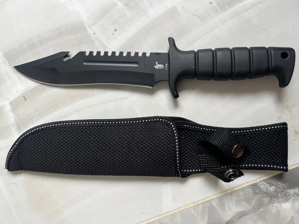 Cuchillo Táctico Camping Supervivencia Pesca + Estuche Negro