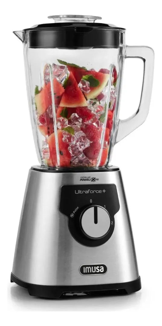 Licuadora Imusa Ultraforce + 2v Vaso De Vidrio 2.2l Color Plateado