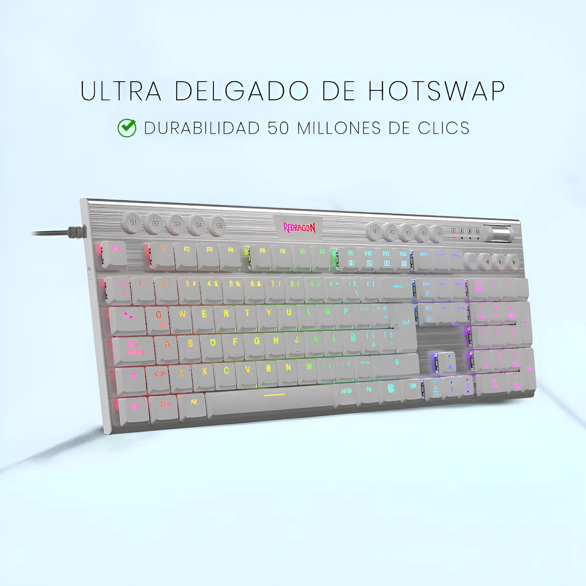 Teclado Gamer Redragon K619w Horus Fs Blanco Cable Red Sp F Idioma Español Latinoamérica Color Del Teclado Blanco