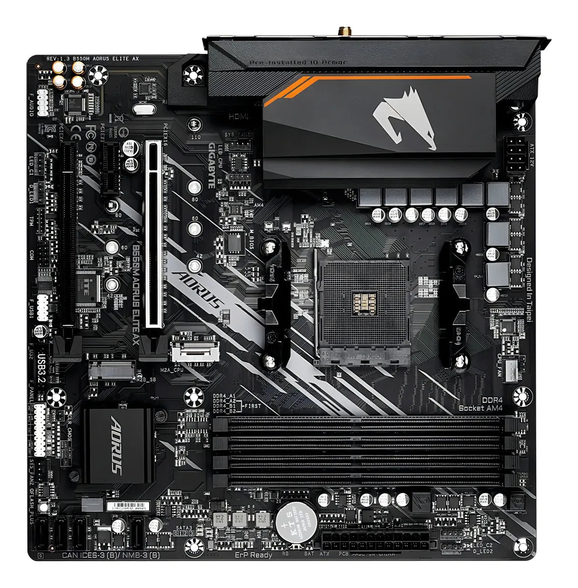 Placa base Gigabyte B550m Aorus Elite Ax Wifi y Bluetooth AM4, color negro
