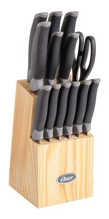 Juego de cuchillos Lindbergh Oster de acero inoxidable de 14 piezas, color negro