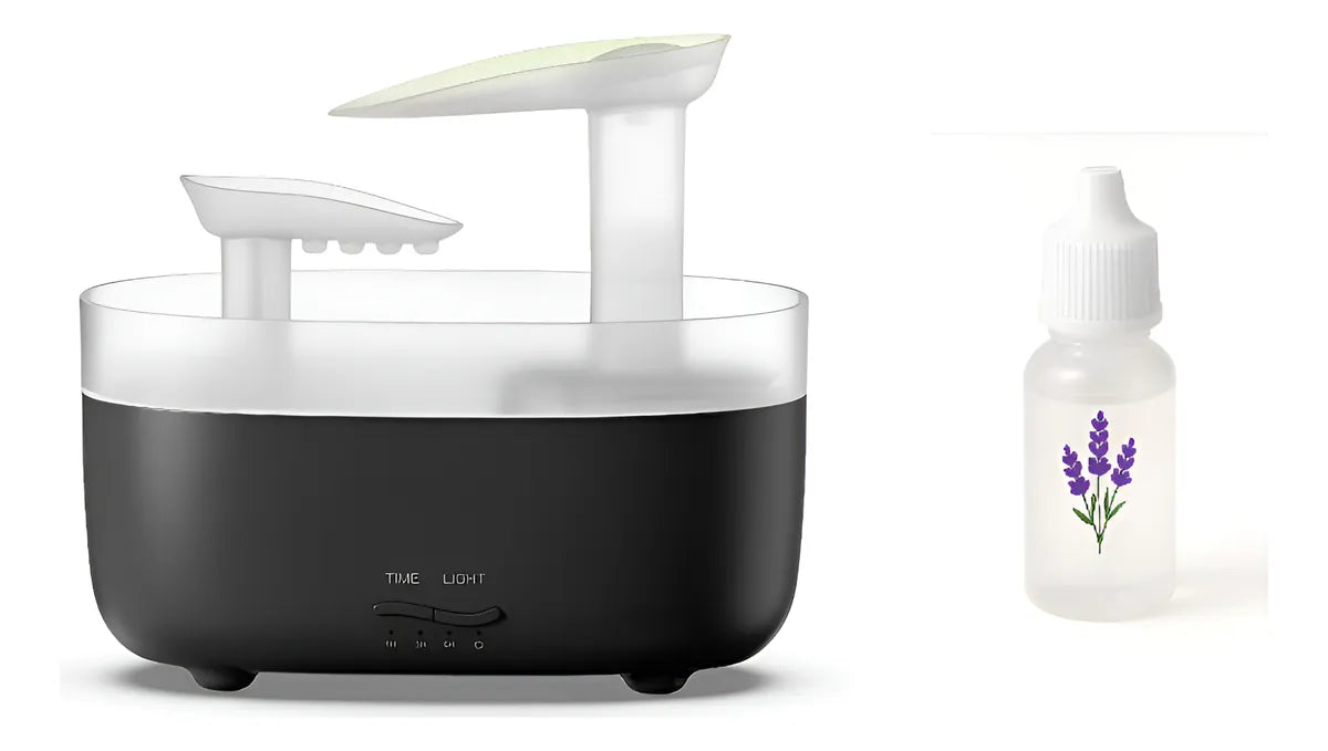 Humidificador De Aromas Cascada Vapor Luz Led + Esencia Negro