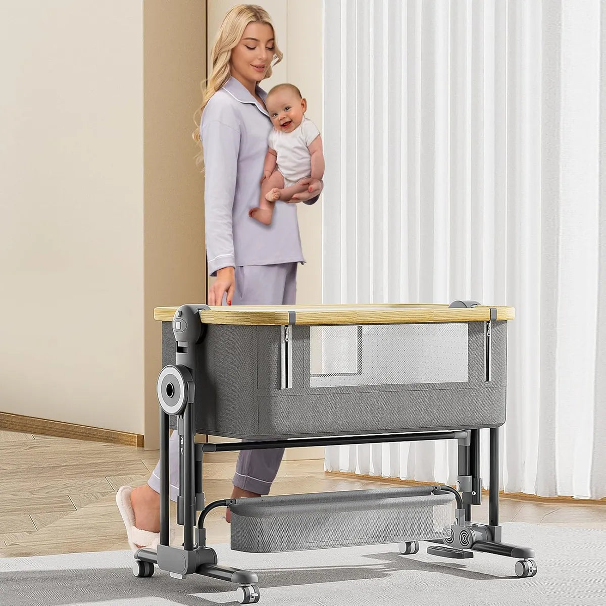 Cuna Lateral 4 En 1 Para Bebé Con Ruedas - Comodidad Y