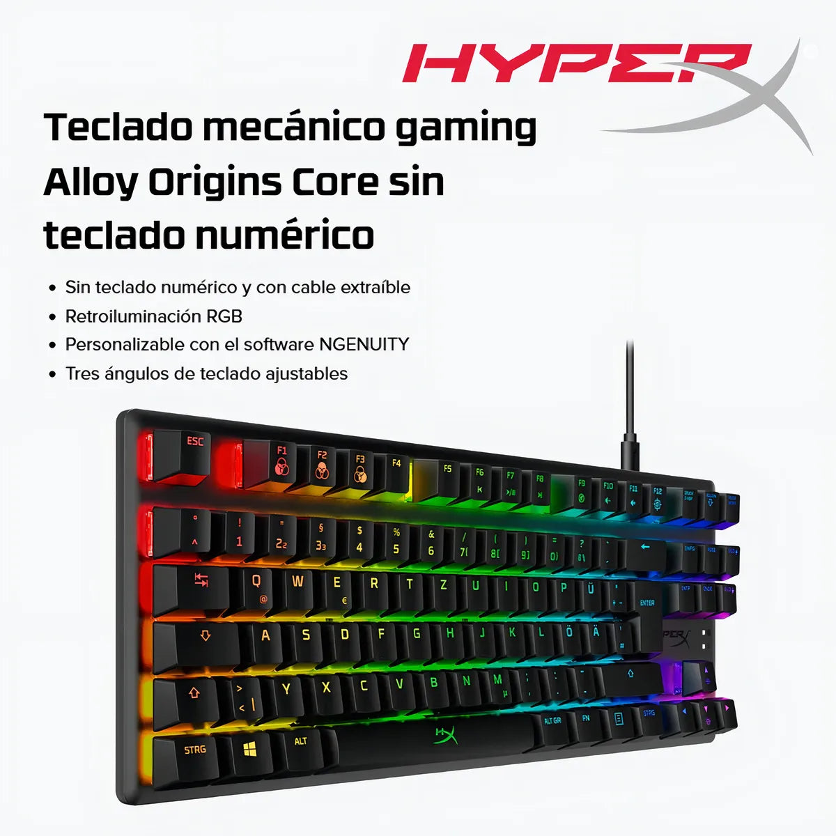 Teclado HyperX Alloy QWERTY Red- Linear inglés US color negro con luz RGB