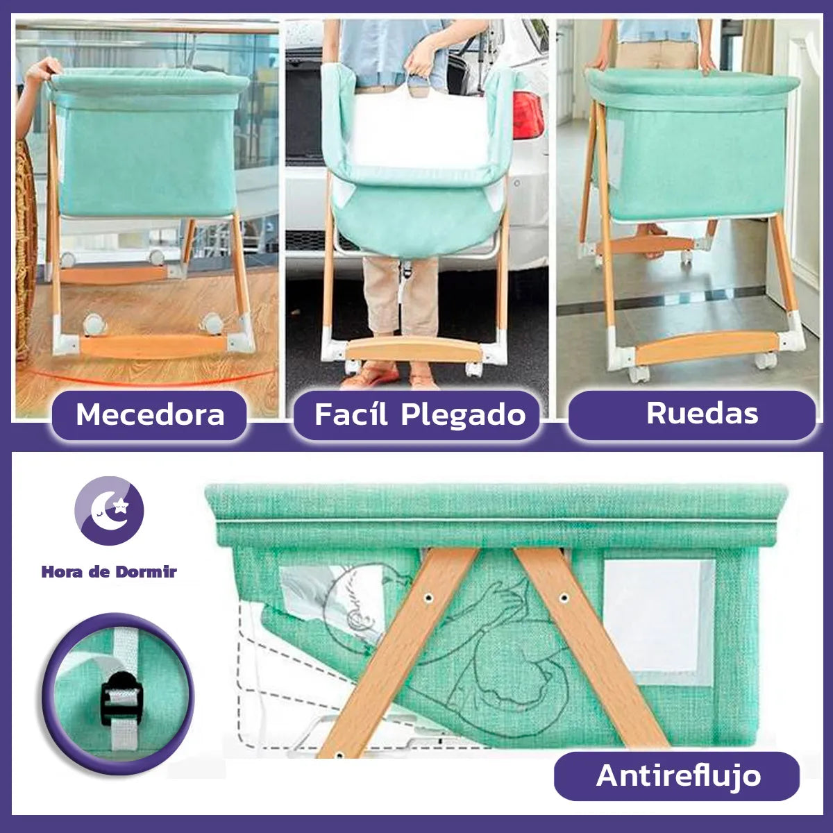 Cuna Corral Bebé Portátil Plegable Mosquitero Y Organizador Color Agua Diseño De La Tela Liso
