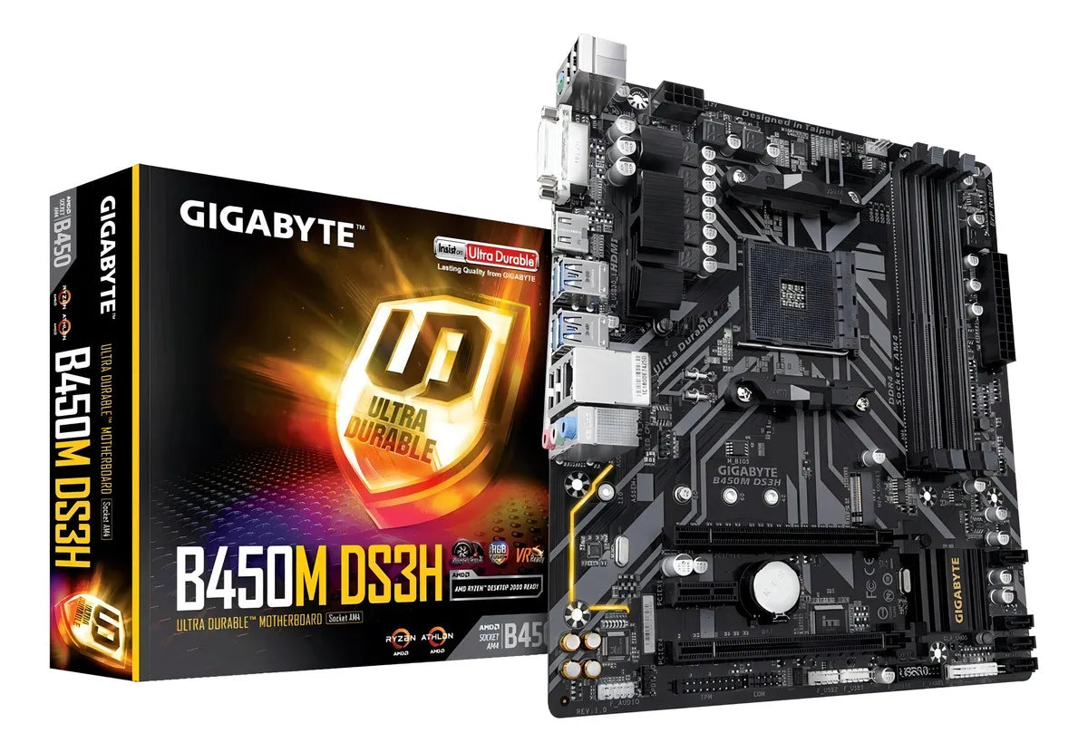Motherboard Am4 B450m Ds3h Tarjeta Madre Gigabyte Amd Ddr4 Color Negro