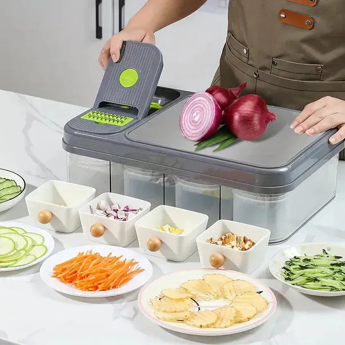 Cortador Picador Rayador De Verduras Multifuncional 16 Pzs Verde Claro