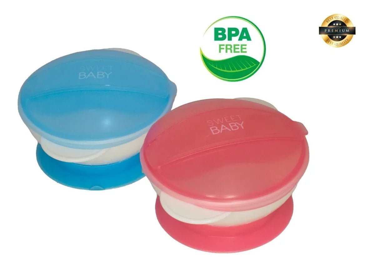Plato Antiderrame Chupa Para Bebes + Cuchara Silicona Y Tapa Color