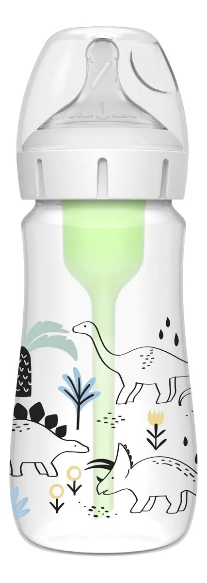 Tetero Dr Brown Boca Ancha 9 Oz Nivel 1 Decorado Dinosaurio Color Verde Claro Dinosaurios