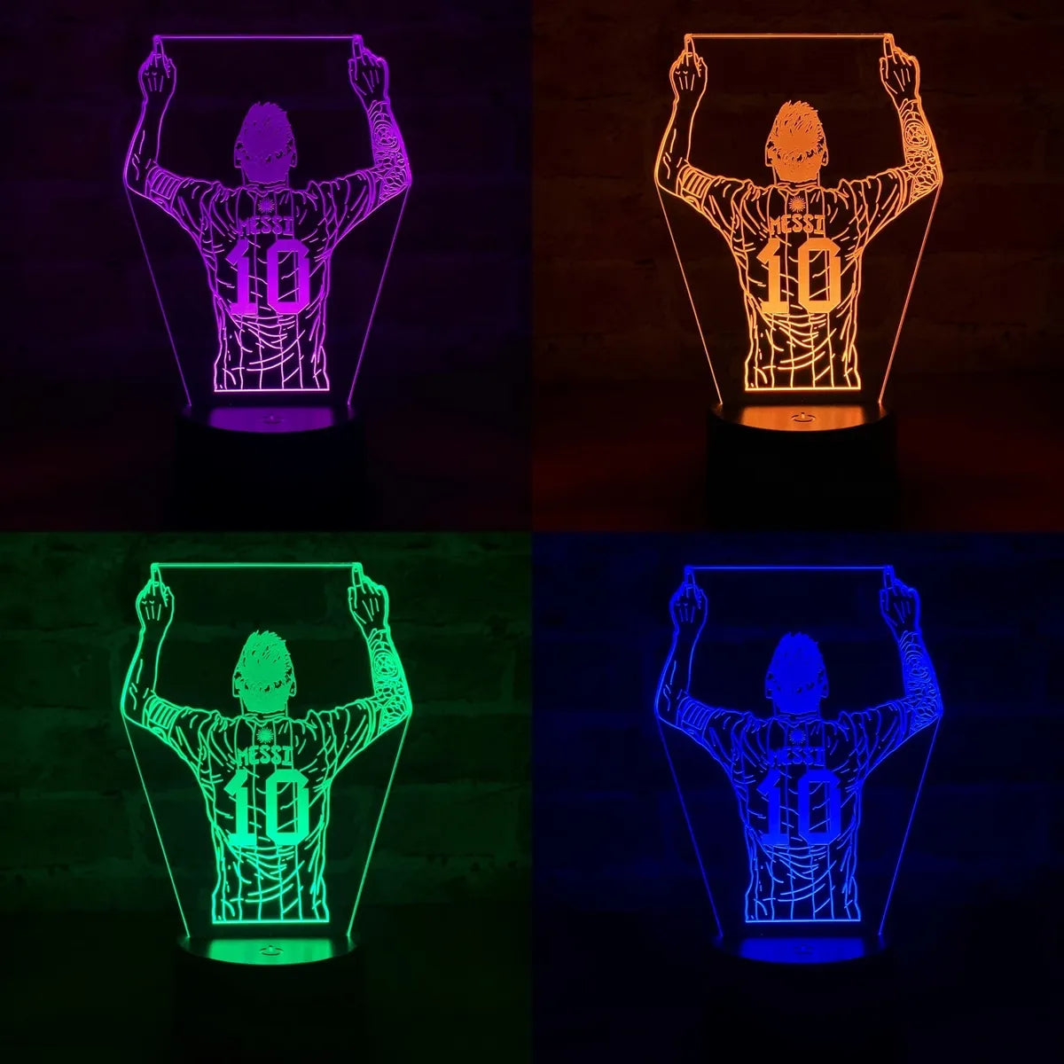 Lámpara Led Messi Fútbol Decoración Regalo Holograma - Negra