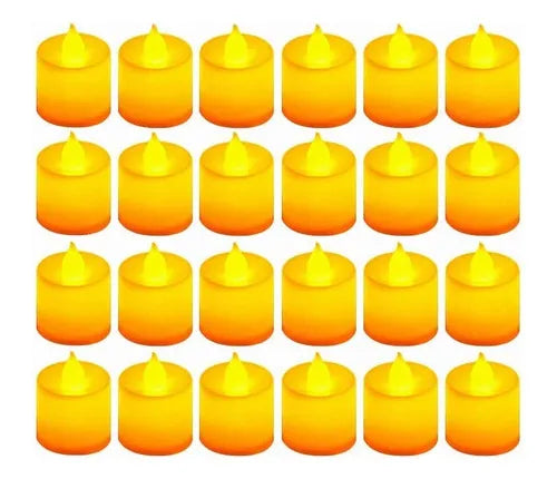 24 Velas Ligeras Electrónicas De Led Con Efecto Llama Luz Amarilla - Cilindro