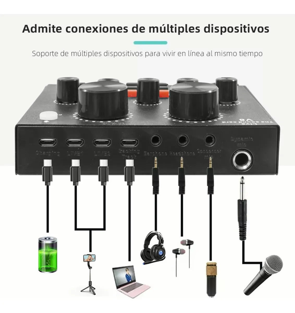 Micrófono Profesional Condensador+brazo+tarjeta Sonido V8 Dorado