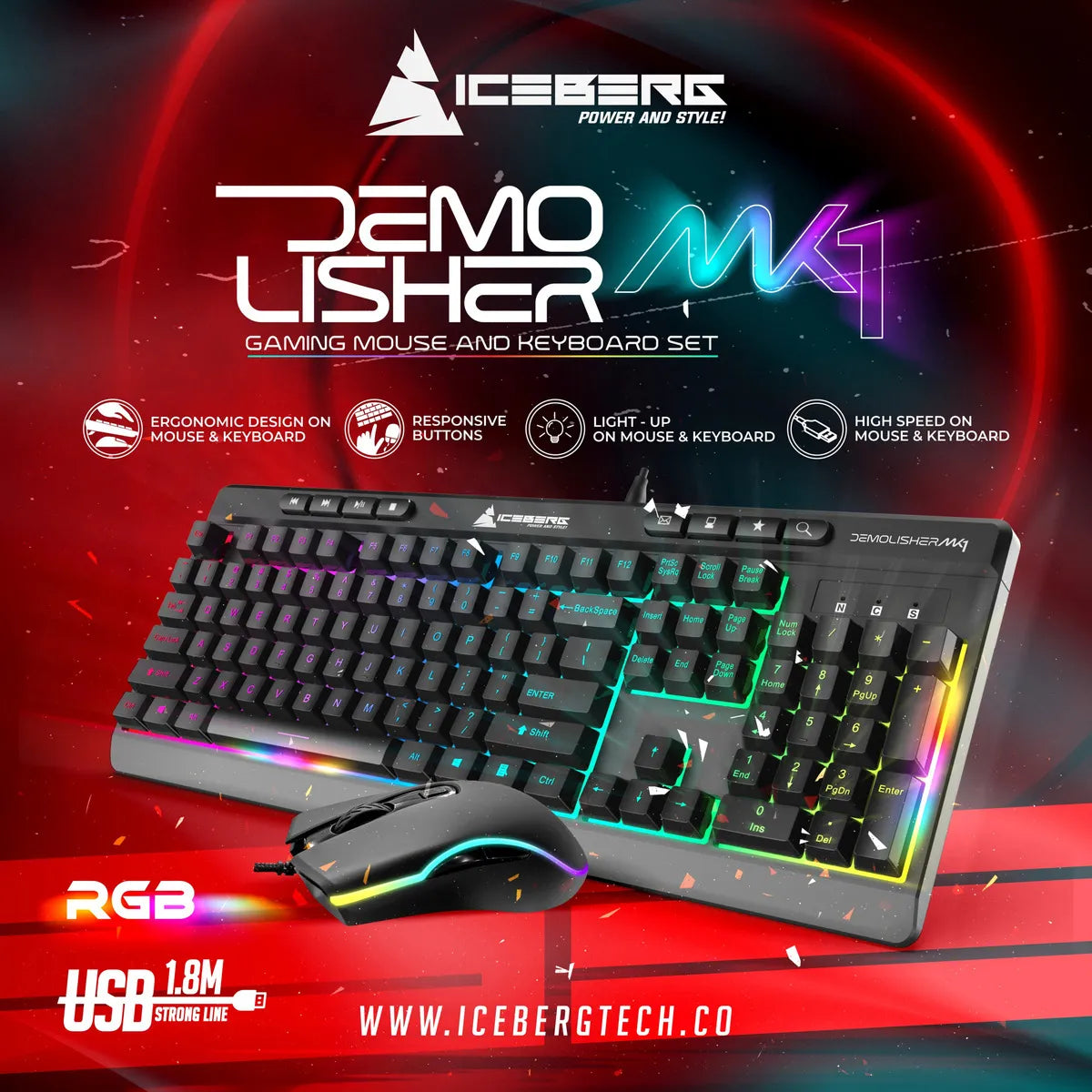 Combo Teclado Y Mouse Gamer Iceberg Demolisher Mk1 Rgb Mouse Negro Teclado Negro