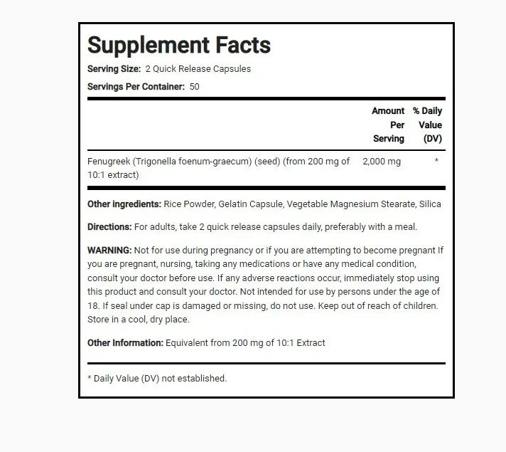Fenugreek 2000mg 100 Capsulas