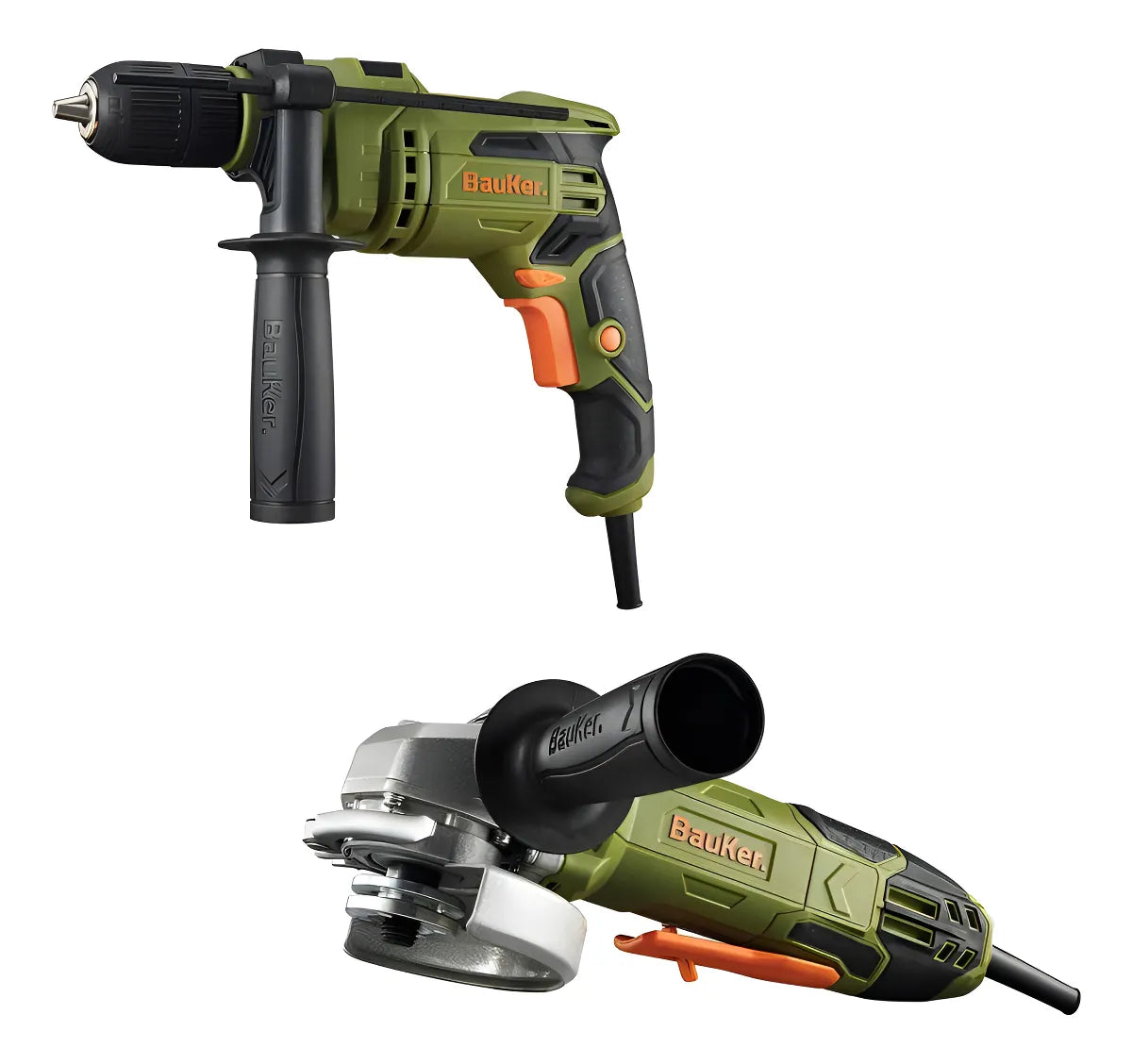 Kit Taladro Bauker 1/2-puLG 650w + Pulidora 4-1/2 820w Color Verde Frecuencia 60