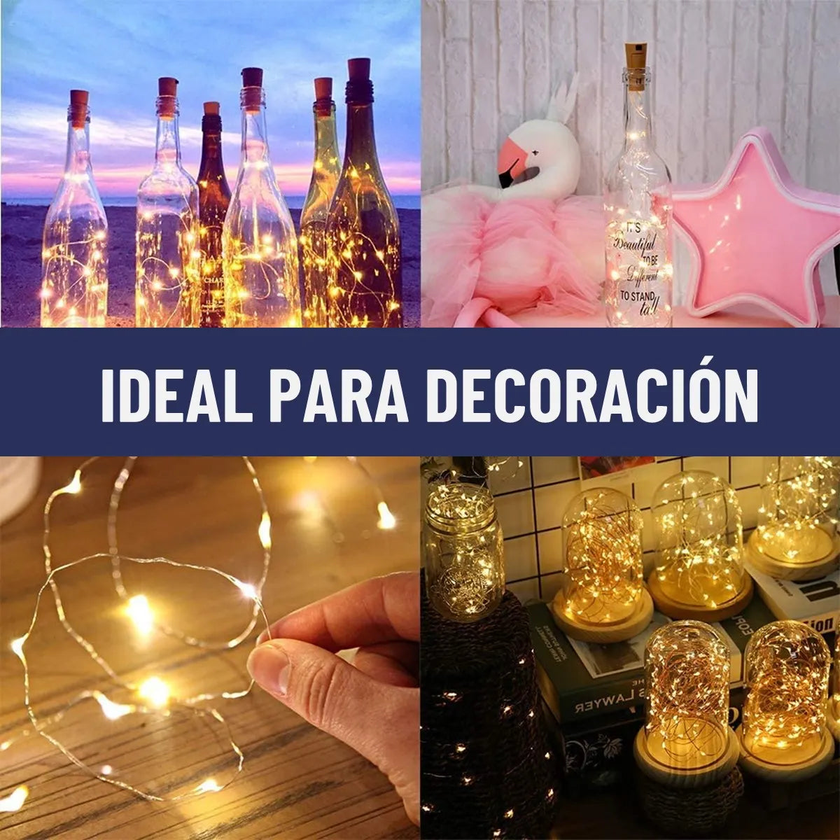 Luces Led Guirnalda Con Corcho Botella Hada X10 Unidades Calida