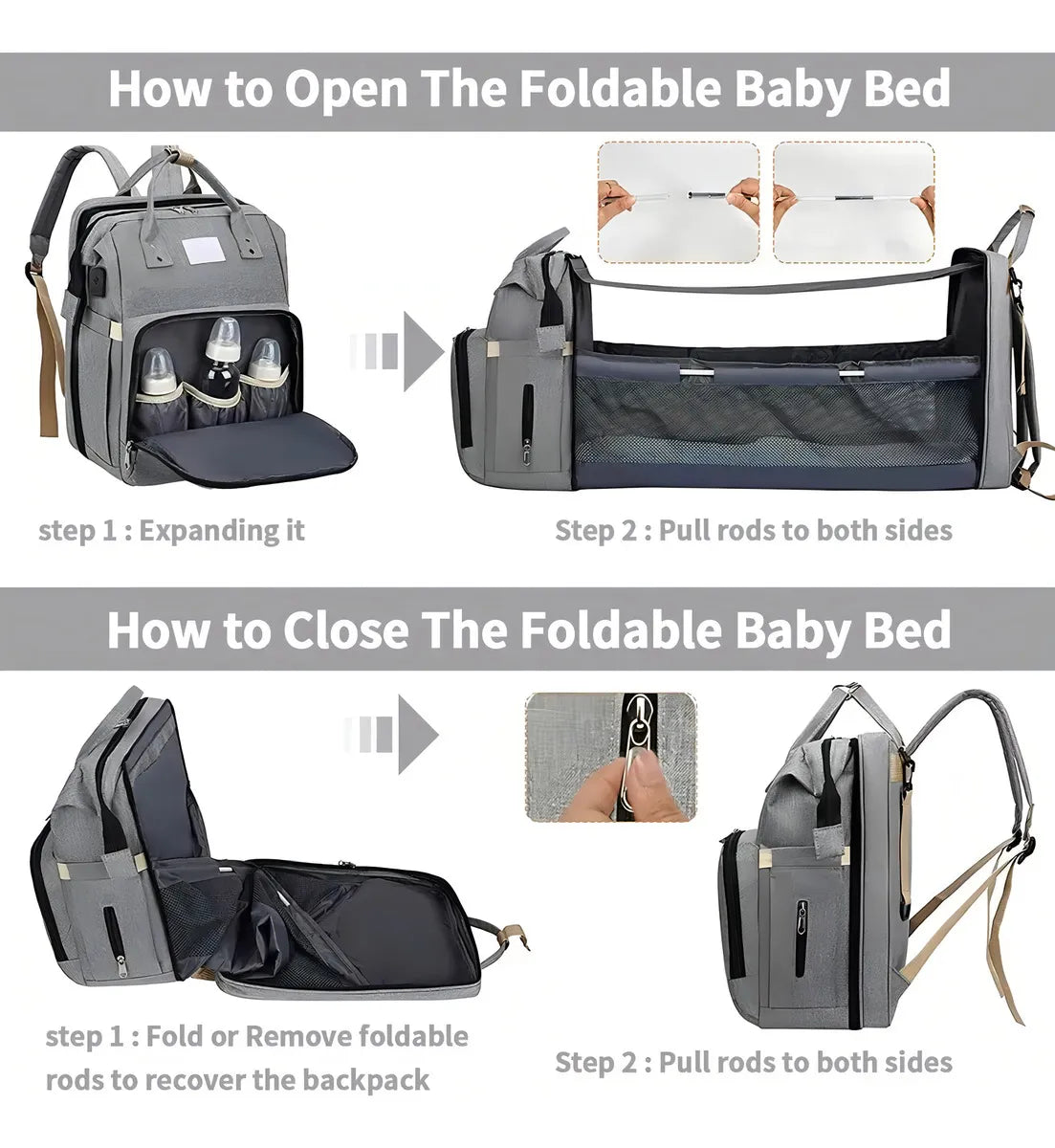 Mochila 3 En 1 Pañalera Cuna Y Mudador Portátil Para Bebés