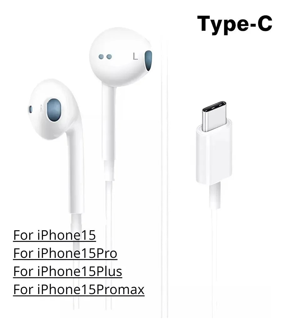 Manos Libres Audifonos Para Iphone 15 Todos Conexión Tipo C Blanco