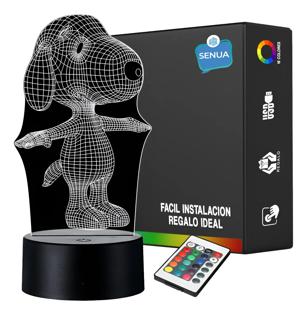 Lámpara De Noche Led 3d Snoopy Holograma Decoración Regalo - Negro